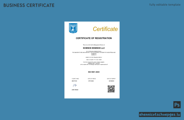 Israelische Registrierungsurkunde – Beispielansicht in Word und PDF